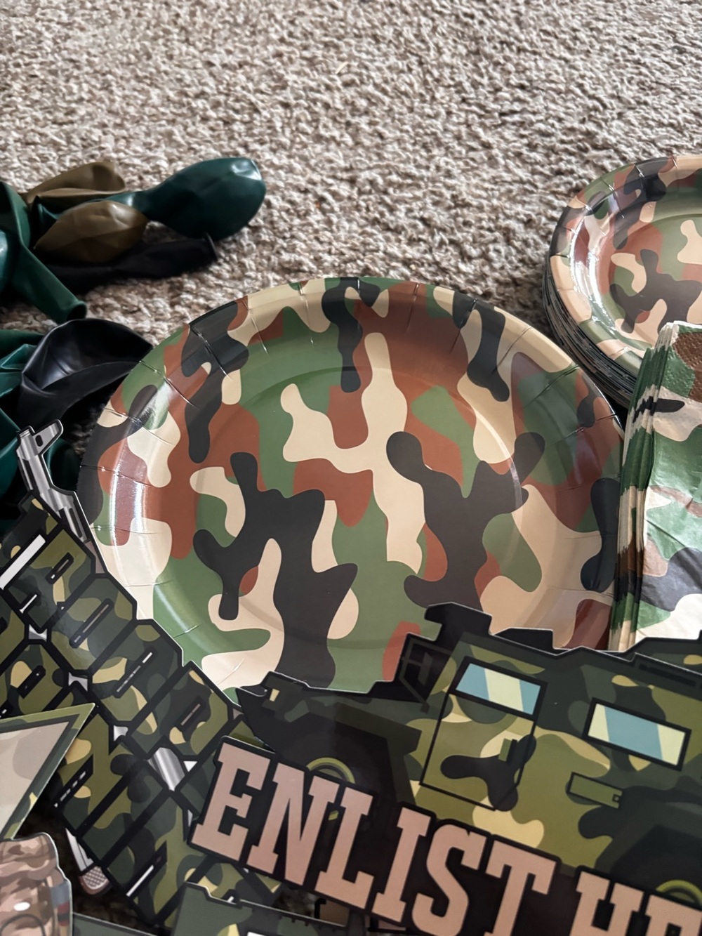 Camo Party Paper Suppliy - Green, Brown, Black, Tan